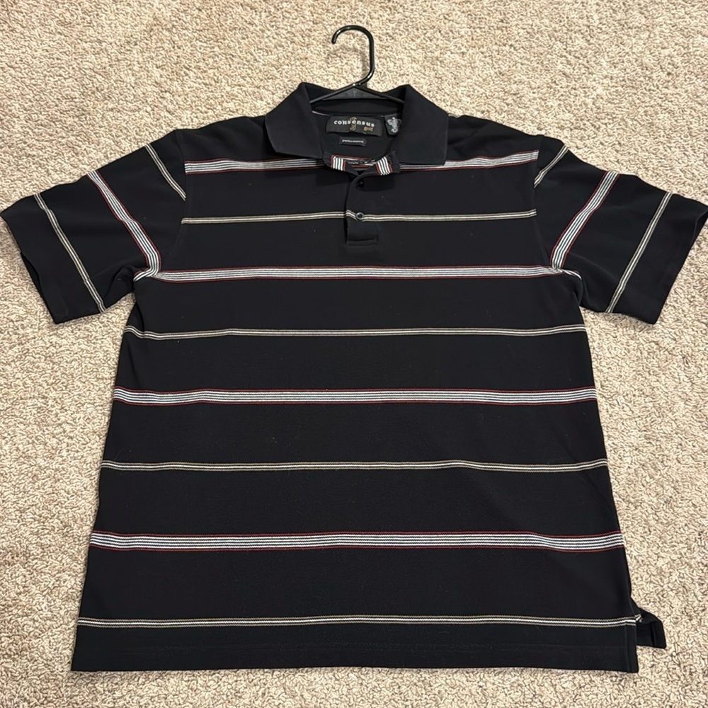 5. Consensus golf Black Striped Men's‎ polo (m)